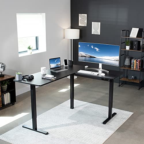 VIVO Electric Height Adjustable 63 x 55 inch Corner Stand Up Desk, Black Table Top, Black Frame, L-Shaped Standing Workstation, DESK-E3CTB