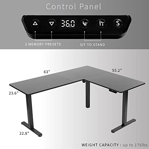 VIVO Electric Height Adjustable 63 x 55 inch Corner Stand Up Desk, Black Table Top, Black Frame, L-Shaped Standing Workstation, DESK-E3CTB