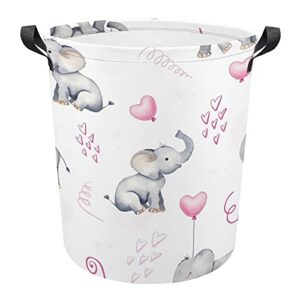 renjundun pink balloon elephant laundry basket foldable laundry hamper with handles collapsible laundry bucket for toy clothes book, 17.3'' h x 16.5''d