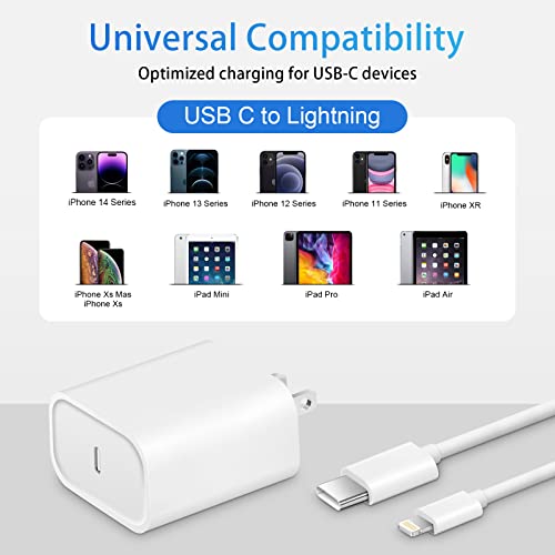 iPhone 13 14 Fast Charger, [Apple MFi Certified] 20W iPhone Charger Fast Charging,2Pack 6FT USB C to Lightning Cord with USBC Charger Compatible with iPhone 14 13 12 11 Pro Max,14 Plus,XR,XSMAX,iPad