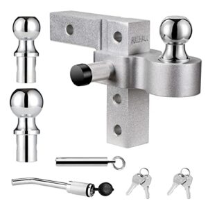 fullhaul adjustable trailer hitch ball mount with forged aluminum shank, fits 2" receiver, 6" drop/rise hitch, 1-7/8"&2"&2-5/16" combo tow balls with double pin key locks, gtw of 7,500 lbs