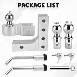 FULLHAUL Adjustable Trailer Hitch Ball Mount with Forged Aluminum Shank, Fits 2" Receiver, 6" Drop/Rise Hitch, 1-7/8"&2"&2-5/16" Combo Tow Balls with Double Pin Key Locks, GTW of 7,500 lbs