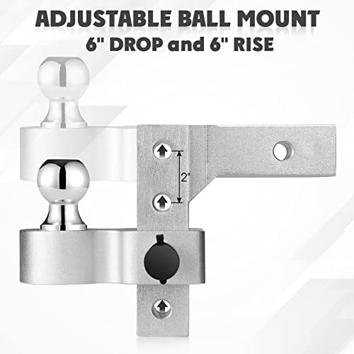 FULLHAUL Adjustable Trailer Hitch Ball Mount with Forged Aluminum Shank, Fits 2" Receiver, 6" Drop/Rise Hitch, 1-7/8"&2"&2-5/16" Combo Tow Balls with Double Pin Key Locks, GTW of 7,500 lbs