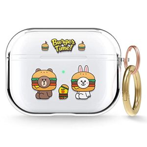 elago l line friends burger time clear case compatible with airpods pro, durable full body protection, reduced yellowing, reduced smudging [official merchandise] (all)