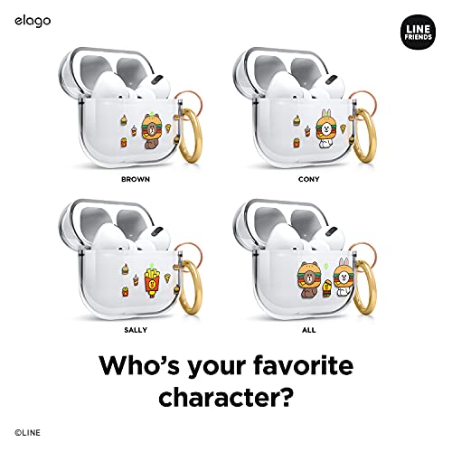 elago l LINE Friends Burger Time Clear Case Compatible with AirPods Pro, Durable Full Body Protection, Reduced Yellowing, Reduced smudging [Official Merchandise] (All)