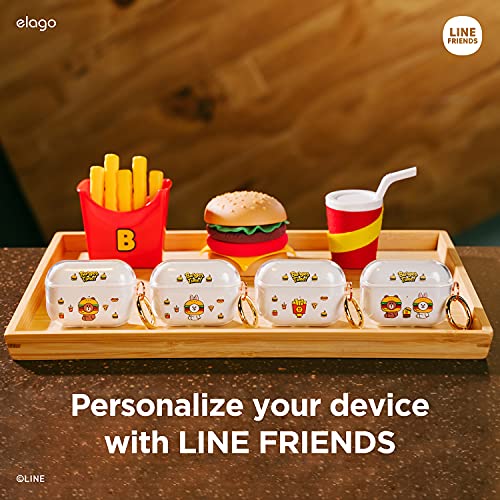 elago l LINE Friends Burger Time Clear Case Compatible with AirPods Pro, Durable Full Body Protection, Reduced Yellowing, Reduced smudging [Official Merchandise] (All)