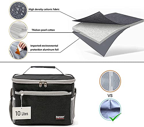 Lunch Bag 10L,Insulated Lunch Box for Men/Women,Reusable Cooler or Warmer Lunch Bags for Adults/Kids,Leakproof Lunch Bag Box for Office School Picnic Beach-Black…