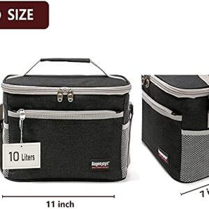 Lunch Bag 10L,Insulated Lunch Box for Men/Women,Reusable Cooler or Warmer Lunch Bags for Adults/Kids,Leakproof Lunch Bag Box for Office School Picnic Beach-Black…