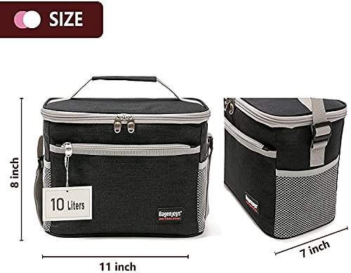 Lunch Bag 10L,Insulated Lunch Box for Men/Women,Reusable Cooler or Warmer Lunch Bags for Adults/Kids,Leakproof Lunch Bag Box for Office School Picnic Beach-Black…