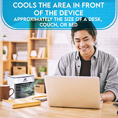 Portable Mini Air Conditioner - USB Powered Cooler - Quiet Desk Fan for Cooling Personal Space - Small Airconditioner Equipped with LED Night Light for Bedroom - Mobile AC For Camping