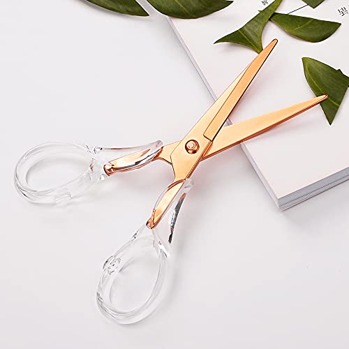 Acrylic Scissors,Stylish Scissors, Stainless Steel Scissors with Clear Acrylic Handle, Stationery Tool for Office, Home, School (Rosegold)