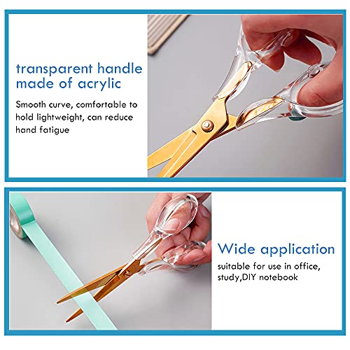 Acrylic Scissors,Stylish Scissors, Stainless Steel Scissors with Clear Acrylic Handle, Stationery Tool for Office, Home, School (Rosegold)