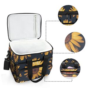 WELLDAY Lunch Bag Retro Sunflower View Insulated Cooler Reusable Lunch Box with Shoulder Strap for Picnic Hiking