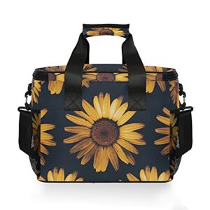 WELLDAY Lunch Bag Retro Sunflower View Insulated Cooler Reusable Lunch Box with Shoulder Strap for Picnic Hiking