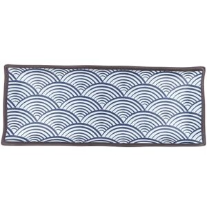 white and blue seigaiha patterned melamine rectangular serving platter, sushi plate and h'orderve trays dinnerware for parties, 10.75 x 4.25 inches