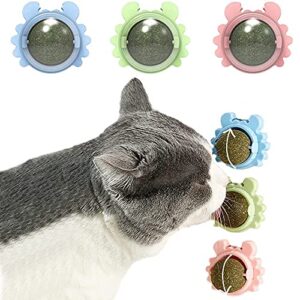 kayina catnip wall ball, 3-piece cat toys, edible cat licking toy, cat chew toy, teeth cleaning cat bite toy, rotatable indoor cat toy, cat wall decoration