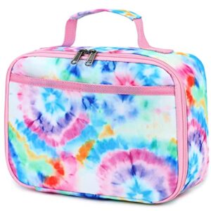 kids lunch box for school girls boys insulated lunch bags reusable lunch cooler tote for women work travel pinic (tie-dye blue)