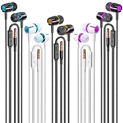 Wired Earbuds 5 Pack, Earbuds Headphones with Microphone, Earphones with Heavy Bass Stereo Noise Blocking, Compatible with iPhone and Android Devices, iPad, MP3, Fits All 3.5mm Interface Devices