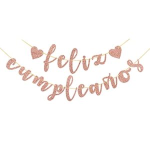 innoru feliz cumpleaños banner, happy birthday party decorations, fiesta themed party sign banner, birthday party decoration rose gold glitter