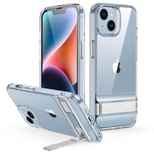 esr for iphone 14 case/iphone 13 case, 3 stand modes, military-grade drop protection, supports wireless charging, slim back cover with stand, phone case for iphone 14/13, metal kickstand case, clear