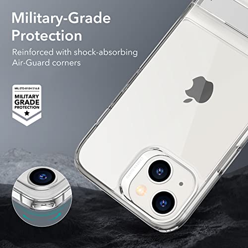 ESR for iPhone 14 Case/iPhone 13 Case, 3 Stand Modes, Military-Grade Drop Protection, Supports Wireless Charging, Slim Back Cover with Stand, Phone Case for iPhone 14/13, Metal Kickstand Case, Clear