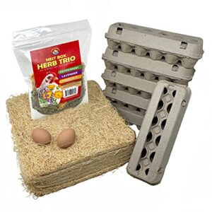 cackle hatchery nest box accessory kit (standard) - nest box pads, nesting herbs, ceramic nest eggs, & egg cartons