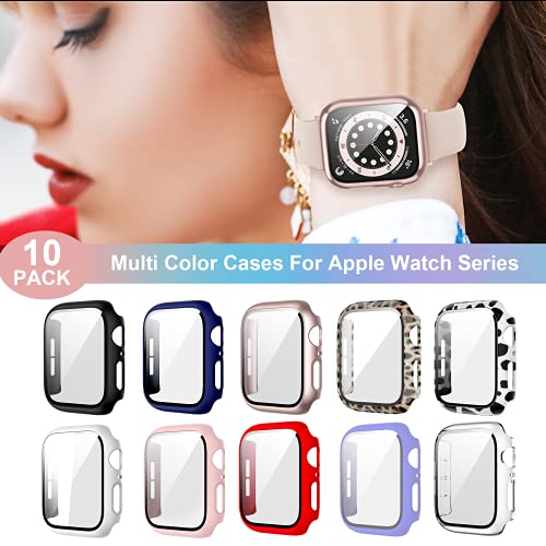 10 Pack Case for Apple Watch Series 3/2/1 38mm with Tempered Glass Screen Protector, BHARVEST High Definition Scratch Resistant Hard PC Bumper Cover for Apple Watch Accessories (10 Colors, 38mm)