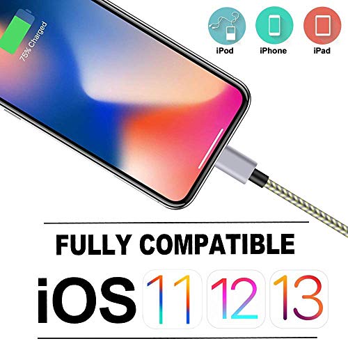 iPhone Charger, 5Packs(3ft 3ft 6ft 6ft 10ft)Charging Cable MFi Certified USB Lightning Cable Nylon Braided Fast Charging Cord Compatible for iPhone13/12/11/X/Max/8/7/6/6S/5/5S/SE/Plus/iPad(GoldenGrey)