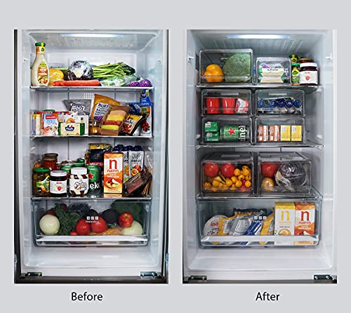 GREENTEC Pull Out Refrigerator Drawer, Stackable Fridge Organizer Bins, Food Storage Container for Freezer, Kitchen, Home, Cosmetics, BPA Free, Medium