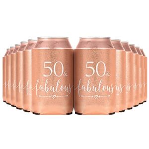 crisky 50th birthday can cooler for women 50th birthday decorations rose gold can berverage beer sleeve party favor, insulated can coolies 50th birthday gift idea for her 12 pack
