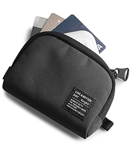 Ringke Mini Pouch [Half Pocket] Nylon Carrying Pouch Small Bag for AirPods, Galaxy Buds, Earphones, Cards, ID - Black