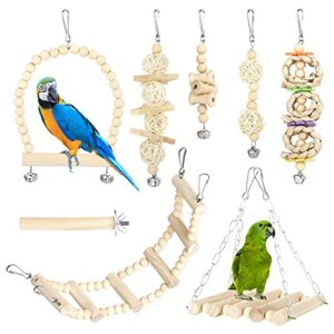 gwhole 8 pcs bird toys for parakeets, parrot swing chewing hanging standing wooden toys bird cage accessories for parrots cockatiels conures budgies