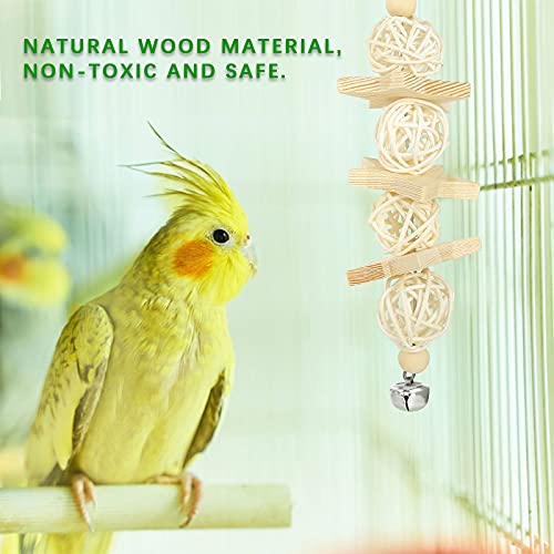 GWHOLE 8 PCS Bird Toys for Parakeets, Parrot Swing Chewing Hanging Standing Wooden Toys Bird Cage Accessories for Parrots Cockatiels Conures Budgies