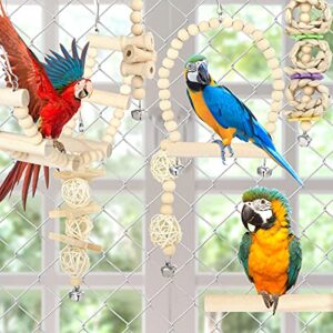 GWHOLE 8 PCS Bird Toys for Parakeets, Parrot Swing Chewing Hanging Standing Wooden Toys Bird Cage Accessories for Parrots Cockatiels Conures Budgies