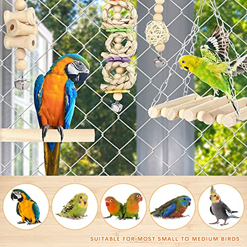 GWHOLE 8 PCS Bird Toys for Parakeets, Parrot Swing Chewing Hanging Standing Wooden Toys Bird Cage Accessories for Parrots Cockatiels Conures Budgies