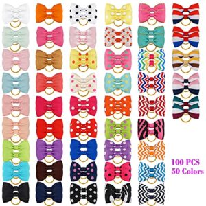 Yxiang 100PCS Dog Bows, Cute Dog Hair Bows Yorkie Puppy Bows with Rubber Band Pet Grooming Bows Colored Polka Dot Dog Hair Accessories for Small Dog - 50 Pairs