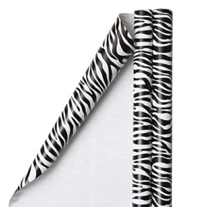 jam paper gift wrap - zebra print wrapping paper - 50 sq ft total - black & white safari stripes - 2 rolls/pack