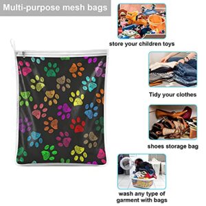 xigua Delicates Mesh Laundry Bag, Hand Drawn Colorful Paw Prints Wear-resistant and Durable Washing Bag storage bag for Protect Underwear Bras Socks Blouse-1 Large & 1 Medium