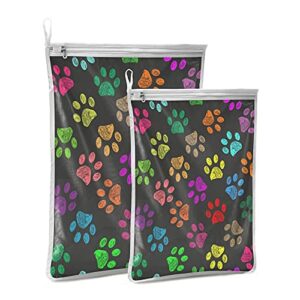 xigua Delicates Mesh Laundry Bag, Hand Drawn Colorful Paw Prints Wear-resistant and Durable Washing Bag storage bag for Protect Underwear Bras Socks Blouse-1 Large & 1 Medium