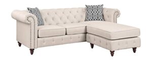 acme furniture linen upholstered sectional sofa with 2 pillows, beige