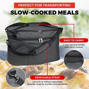 Slow Cooker Travel Bag for 6-8 Quart Pots | Locking Travel Bag with Secure Zip & Accessory Pocket | Insulated Carrier, Pot Holder Carrying Bags with Easy to Clean Inner Lining