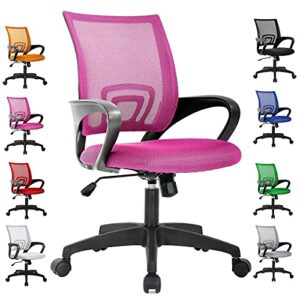hkeli office chair mesh ergonomic task chair height adjustable mid back executive chair cheap home office desk chairs with lumbar support and armrest (pink)