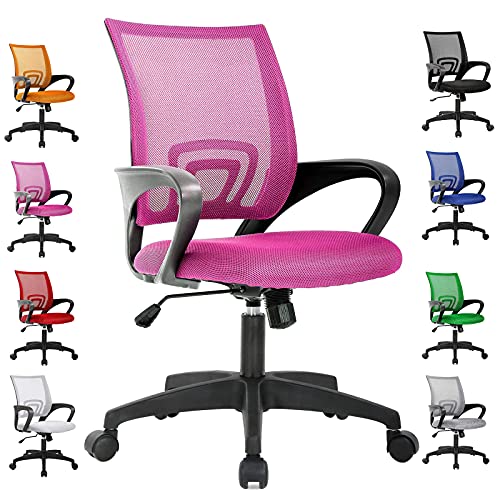 Hkeli Office Chair Mesh Ergonomic Task Chair Height Adjustable Mid Back Executive Chair Cheap Home Office Desk Chairs with Lumbar Support and Armrest (Pink)