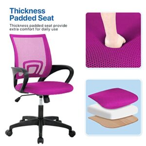 Hkeli Office Chair Mesh Ergonomic Task Chair Height Adjustable Mid Back Executive Chair Cheap Home Office Desk Chairs with Lumbar Support and Armrest (Pink)