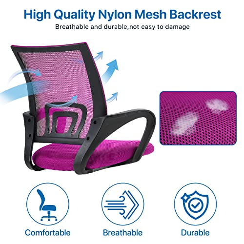 Hkeli Office Chair Mesh Ergonomic Task Chair Height Adjustable Mid Back Executive Chair Cheap Home Office Desk Chairs with Lumbar Support and Armrest (Pink)