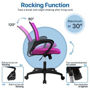 Hkeli Office Chair Mesh Ergonomic Task Chair Height Adjustable Mid Back Executive Chair Cheap Home Office Desk Chairs with Lumbar Support and Armrest (Pink)