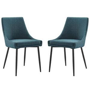 modway viscount upholstered fabric side dining chairs set of 2, black teal