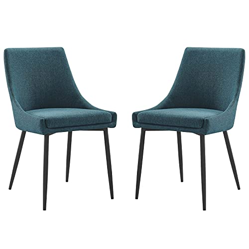 Modway Viscount Upholstered Fabric Side Dining Chairs Set of 2, Black Teal