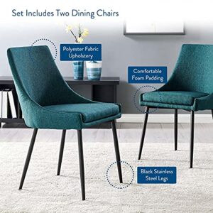 Modway Viscount Upholstered Fabric Side Dining Chairs Set of 2, Black Teal