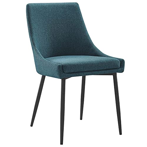 Modway Viscount Upholstered Fabric Side Dining Chairs Set of 2, Black Teal